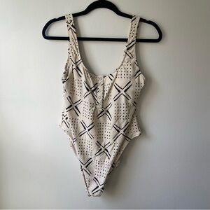 Aerie Cream and Black One Piece Swimsuit with Geometric Design